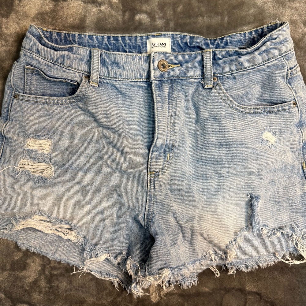 A2Jeans High-Waisted Jean Shorts with Distressed Hem
